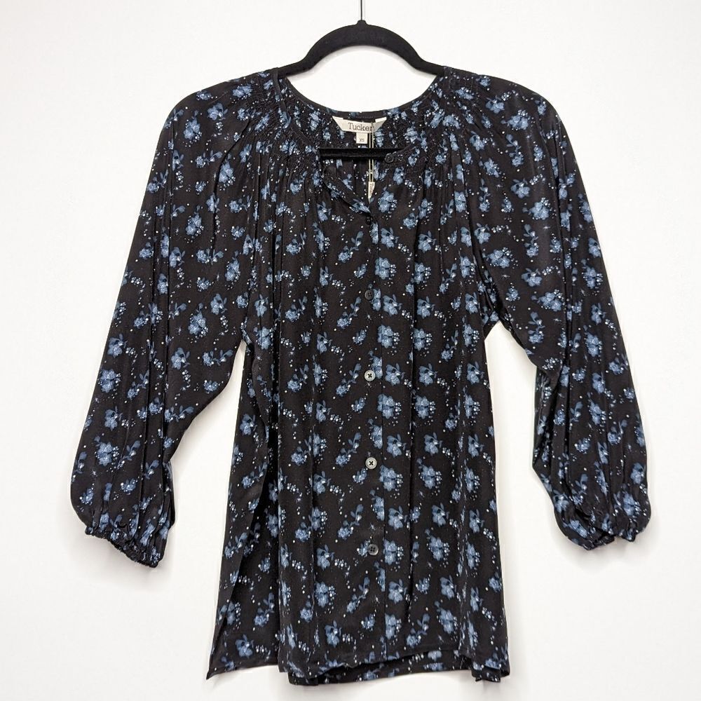 Tucker NYC Classic Blouse Desert Willow in Crepe de Chine Silk Top Smock Collar